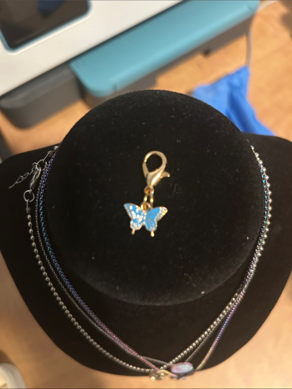 Blue Enamel Butterfly Charm with Gold Accent